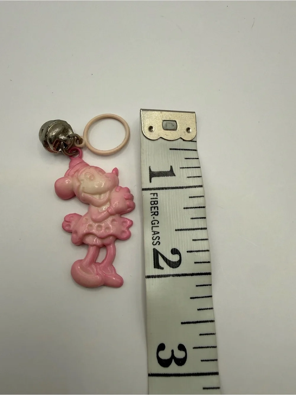 Vintage 1980s Disney Minnie Mouse Pink Plastic Charm Bell Jingle Keychain Ring